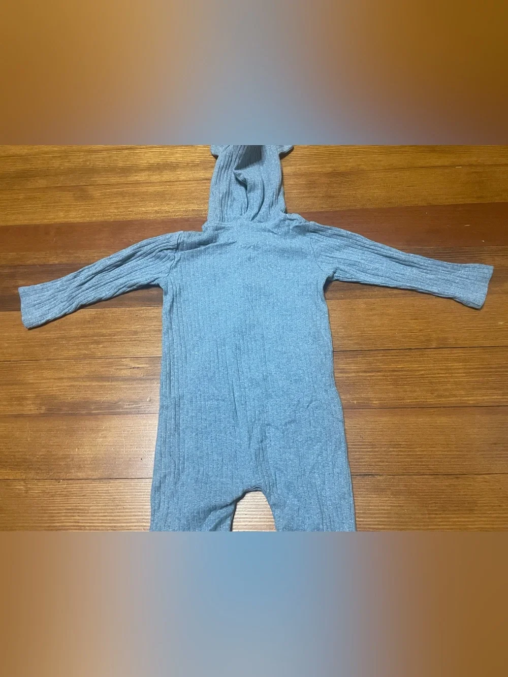 kate quinn Light Blue Ribbed Hooded Footie with Bear Ears Size 18-24 Months